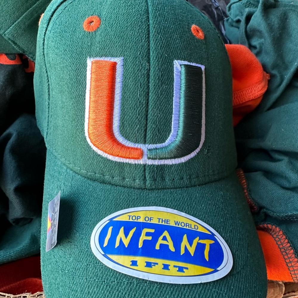 Miami hurricanes Infant Cap with Orange and green U Logo